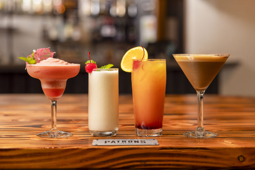 Selection of colourful cocktails served at Patrons Bar & Restaurant, Methven Resort.